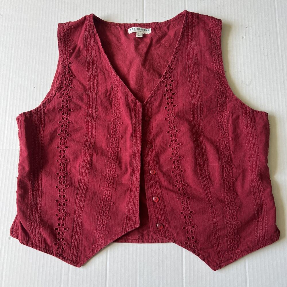 Earthbound Trading Co Sz M Boho Cropped 100% Cotton Vest Festival Artsy GOOD
